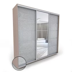 Шкаф-купе 3 двери с зеркалом Акцент-Квадро КЛ 2400х600 Шимо светлый/хром