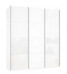 Шкаф-купе трехдверный Прайм 1800 Белое стекло/ДСП/Белое стекло Белый снег