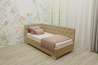 ДЕТСКАЯ МЯГКАЯ ИНТЕРЬЕРНАЯ КРОВАТЬ ВЕРСАЛЬ БЕЗ ОСНОВАНИЯ (BERHOUSE) Материал фасада: Металл/Велюр; Спальное место: 900х1900; Цвет: Светло коричневый