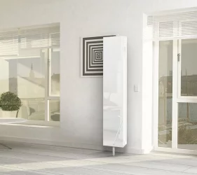 Поворотный шкаф в белом глянцевом стекле Зум Шелф Беленый дуб