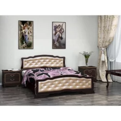 Кровать из массива Карина-10 200х160 Орех темный Светлая экокожа
