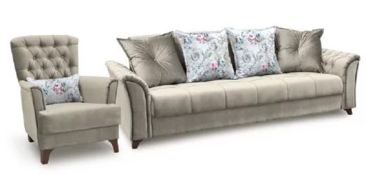 Серый диван из велюра Ирис ТД 963 Лекко Фог/Фибра Розы