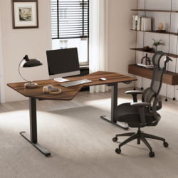 Стол компьютерный с электроприводом Eureka ERK-EDI-FS-WN (Fan shaped), орех