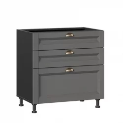 Тумба кухонная 800 с 3 ящиками ЛЮКС (4) Амели-3 ЛД 299.930.000.072 Черный Оникс серый