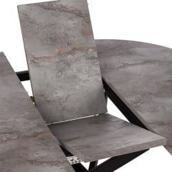 Раздвижной овальный стол MANZANA ЛДСП/HPL/металл, 100 х 100+30 х 75 см, Кварцит светлый/черный