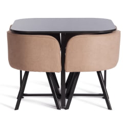 Комплект (стол, 4 стула) QUADRON (mod. PT14) Стол: МДФ/металл, стул: металл/шенилл, 100х100х73 см, 69х56х71 см, Beige (Бежевый) LY1701-4/черный