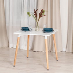 Стол JOHN (mod. T1003) МДФ/дерево, 80 х 80 х 75 см , White (Белый) / Natural (натуральный)
