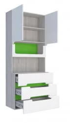 Стеллаж с ящиками Палермо Юниор 04  Белый глянец Ясень шимо светлый Зеленый