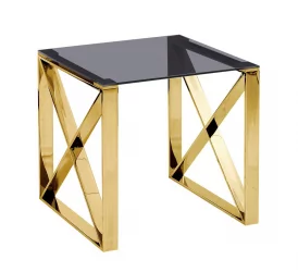 Стол квадратный КРОСС 55x55 Золото (стекло smoke)