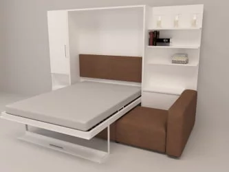 Шкаф-диван-кровать Смарт 1 левый с полкой и пуфом 1400 Венге