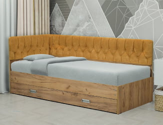 Кровать с продольной мягкой спинкой (левая) Софа №16 (800х2000) Дуб Крафт серый Велюр 729