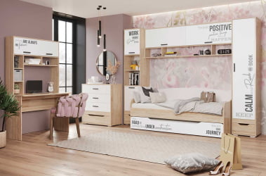 Детская кровать Джуниор, выдвижная, дуб сонома/ дуб сонома, белый