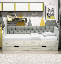 Кровать с продольной мягкой спинкой Софа №13 (800х1900) Дуб Крафт белый Велюр 001