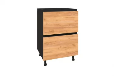 Тумба кухонная 600 с 2 ящиками ЛЮКС (4) Шервуд ЛД 281.790.000.014 Черная Дуб золотой