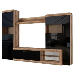 Стенка Бастон Дуб делано/Черный глянец