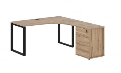 Стол эргономичный с тумбой правый EDIS EQCET 1518 R Дуб Денвер светлый Черный