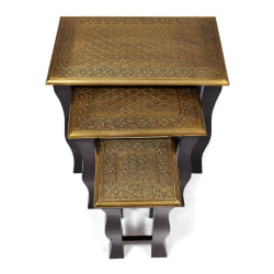 Комплект 3 столика Secret De Maison BRAHMA ( mod. ND-009) дерево манго/латунная чеканка, 56х36х50, 41х30х45, 24х24х40