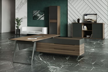 Стол руководителя на опорной тумбе QUARTZ QZ.0101.BW+QZ.0201.BW.GF.R левый