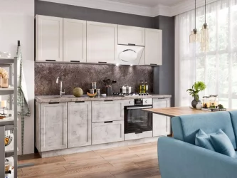 Кухонный гарнитур Джамис №1 Белый кашмир Белый камень