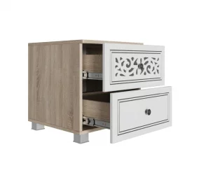 Тумба прикроватная Мадлен 10 Дуб сонома светлый Ясень белый Серебро