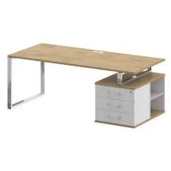 Стол руководителя с опорной тумбой , правый SHIFT SK.SRT-200 (R) Тиквуд Темный/Антрацит