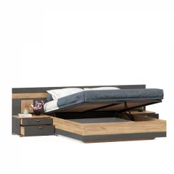 Кровать двуспальная 1600 с тумбами с подъемным механизмом и декоративным щитом Фиджи 018 Дуб Золотой Антрацит