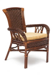 Комплект обеденный ANDREA ( стол со стеклом + 4 кресла + подушки) Pecan Washed (античн. орех), Ткань рубчик, цвет кремовый