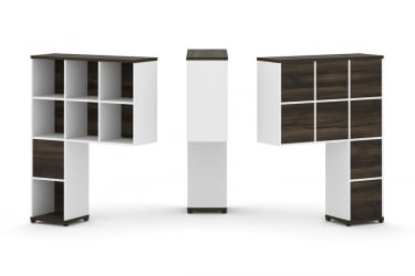 Надставка на стол высокая односторонняя + задняя стенка (8 шт.) + блок с 2-мя ящиками (1 шт.) CONCEPT CN.ONV-002 Дуб Мали Белый бриллиант Черный металл