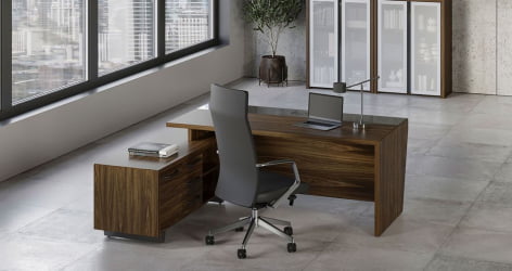 Стол руководителя с опорной тумбой, левый Corner COR.SRT-18(L) Орех Лоренцо Графит