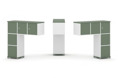 Надставка на стол низкая двухсторонняя + задняя стенка (5 шт.) + блок с 1-м ящиком (2 шт.) + распашной фасад (3 шт.) CОНCЕПТ CН.ДНН-006 Кобо Белый бриллиант Белый металл / CONCEPT CN.DNN-006