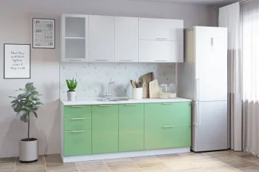 Гарнитур кухонный СОФТ В 2 (врезная мойка) металлик белый/салат.