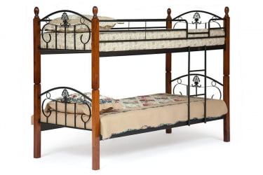 Кровать BOLERO двухярусная дерево гевея/металл, 90*200 см (bunk bed), красный дуб/черный