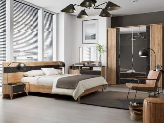 Тумба прикроватная правая Шелли ЛД 692.030.000 Дуб золотой Камень Пьетра чёрный