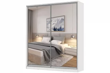 Белый шкаф-купе с зеркалом Виктория 1800х584х2300, Белый 18ДЗДЗ-ПППП-Б 310-563