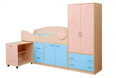 Набор модульной мебели для детской комнаты Юниор -12.2 МДФ матовый Дуб молочный/Розовый металлик/Голубой металлик