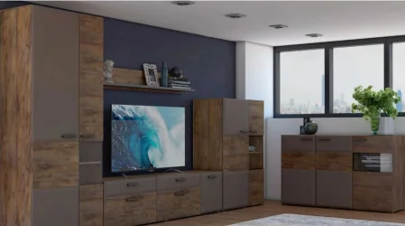 Тумба под ТВ трехдверная Рио 2000 Таксус Смоки софт