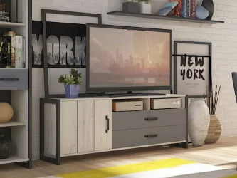 Гостиная Техно №1 Дуб Крафт белый/Серый шифер