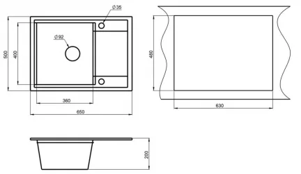 Кухонная мойка HIBRID HI-65 Черный-арктик