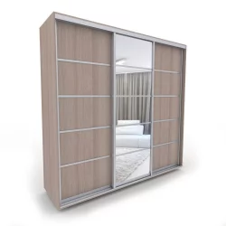 Шкаф-купе 3 двери с зеркалом Акцент-Квадро Д 2400х600 Шимо светлый/хром