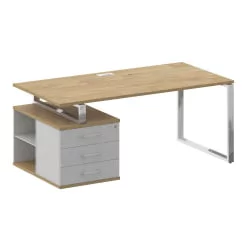 Стол руководителя с опорной тумбой , левый SHIFT SK.SRT-180 (L) Тиквуд Светлый/Белый Бриллиант