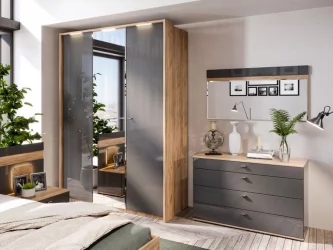 Шкаф четырехстворчатый с двумя зеркалами Фиджи 008 Дуб Золотой Антрацит