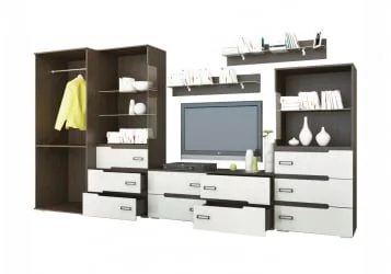 Стенка-горка в гостиную Виго со шкафом Венге Белый глянец