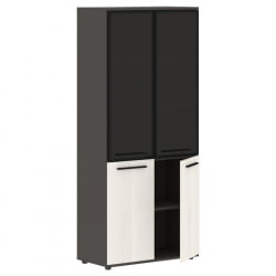 Шкаф комбинированный  с дверьми в металлической раме ЕДИС ЕХCС 85.7 Ясень Траун Черный Мокко / EDIS EHCS