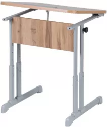 Парта одноместная эргономичный с углом наклона и пеналом (рост 3-7) Клен Танзау/Металл Серый
