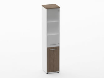Шкаф 4 узкий верх стеклянная дверь, низ закрытый Deka 10.19.17Пр Дуб Верцаска/Белый