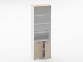 Шкаф 5 широкий верх стеклянная дверь, низ закрытый, с нишей Дека 10.23.181 Туя/Белый / Deka