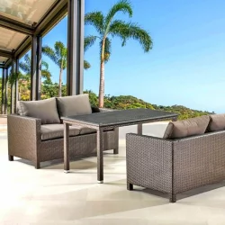 Обеденный комплект плетеной мебели с диванами Т256А/С59А-В53 Бровн / T256A/S59A-W53 Brown