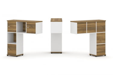 Надставка на стол низкая односторонняя + задняя стенка (5шт.) + распашной фасад (3 шт.) CONCEPT CN.ONN-002 Сандал Янтарный Белый бриллиант Черный металл