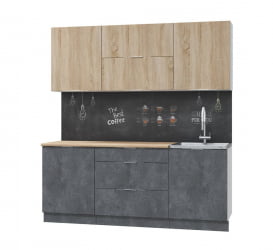 Кухня в гостиную Асти-дуб сонома 2.0, белый/ дуб сонома/ бетон темный / ПФ дуб бунратти (б/с 600)
