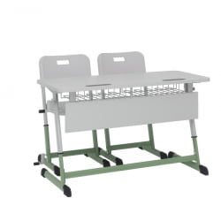 Парта двухместная НОМАД В с ручной регулировкой высоты (рост 4-6) Оливковый/Серый / NOMAD V